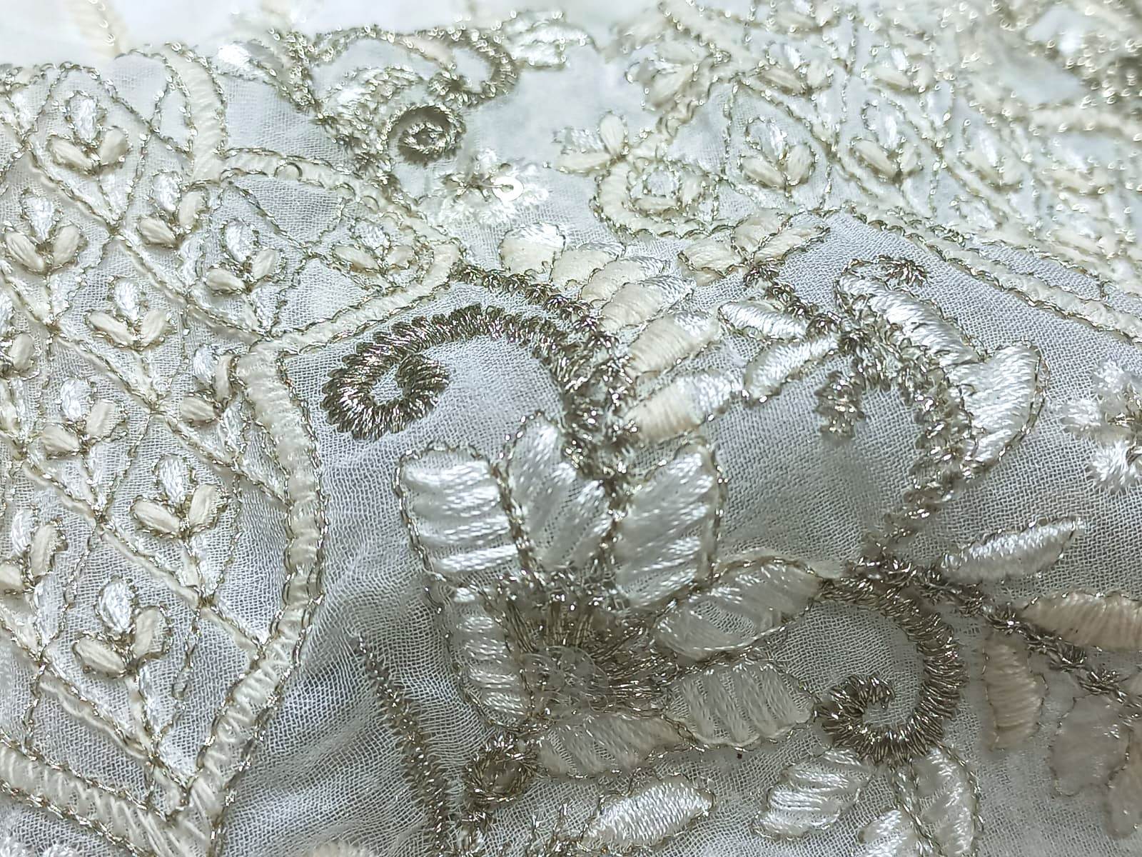 Georgette Viscose Thread Work Daman Embroidery Fabric - Blend Fabric, Soft & Comfortable, Multicolored | Perfect For Lehenga, Gowns, Saree, Blouses & More