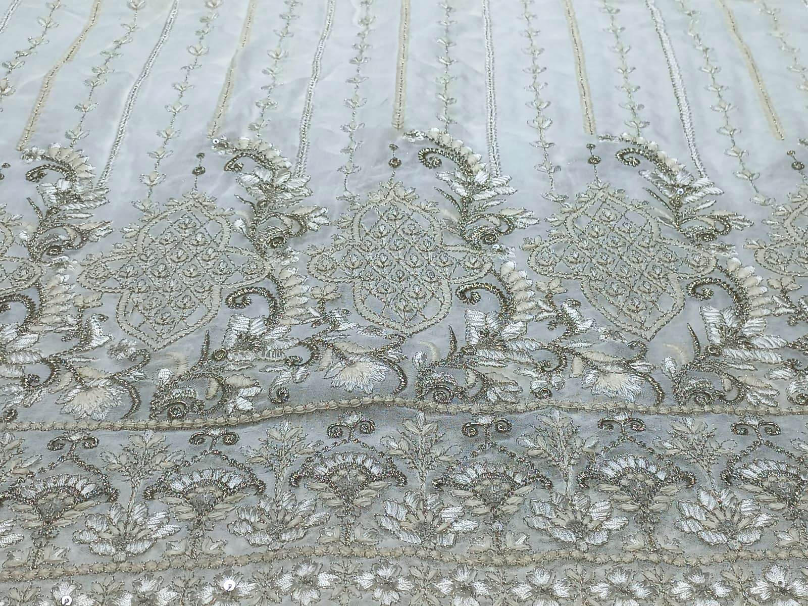 Georgette Viscose Thread Work Daman Embroidery Fabric - Blend Fabric, Soft & Comfortable, Multicolored | Perfect For Lehenga, Gowns, Saree, Blouses & More