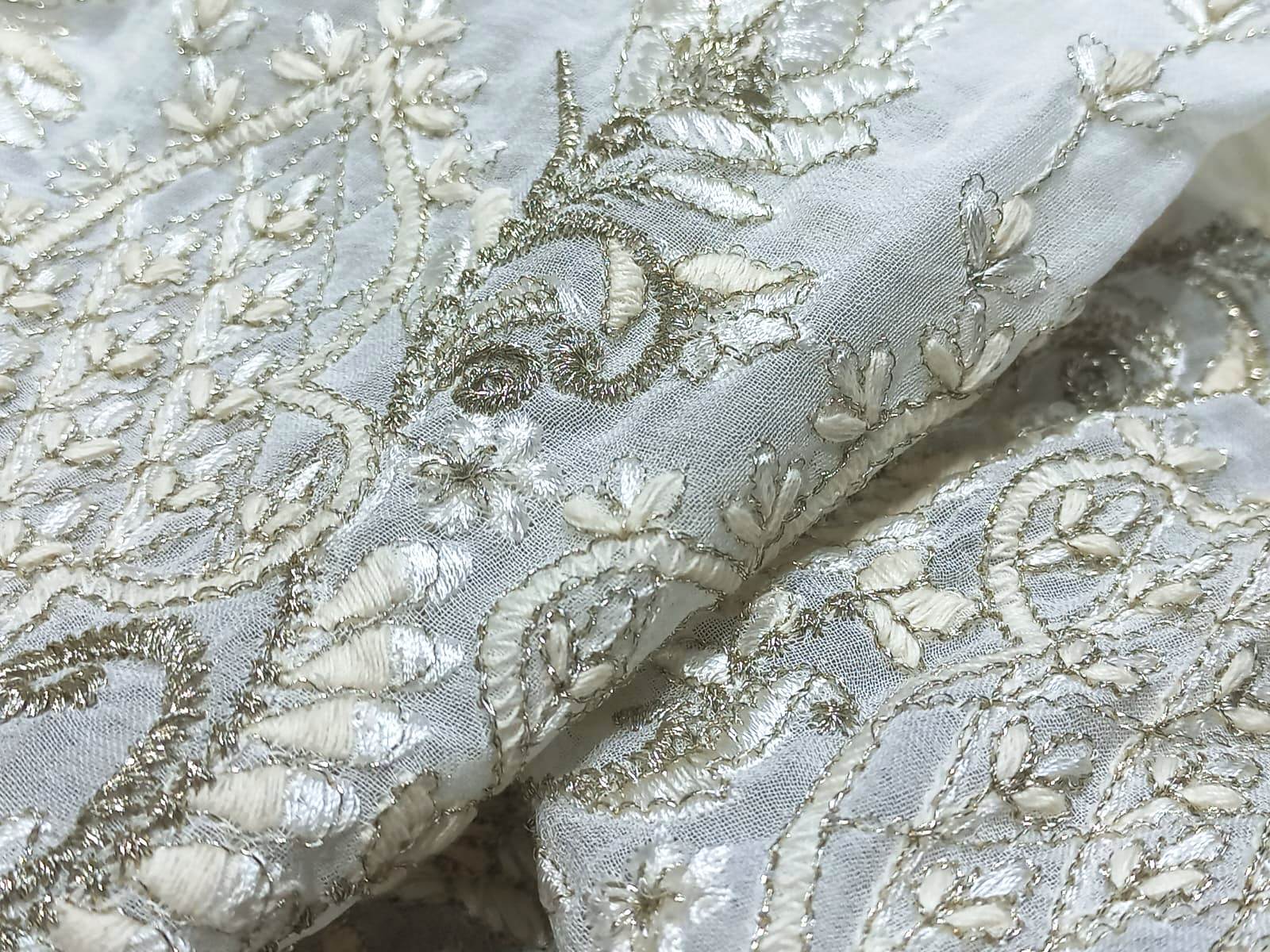 Georgette Viscose Thread Work Daman Embroidery Fabric - Blend Fabric, Soft & Comfortable, Multicolored | Perfect For Lehenga, Gowns, Saree, Blouses & More