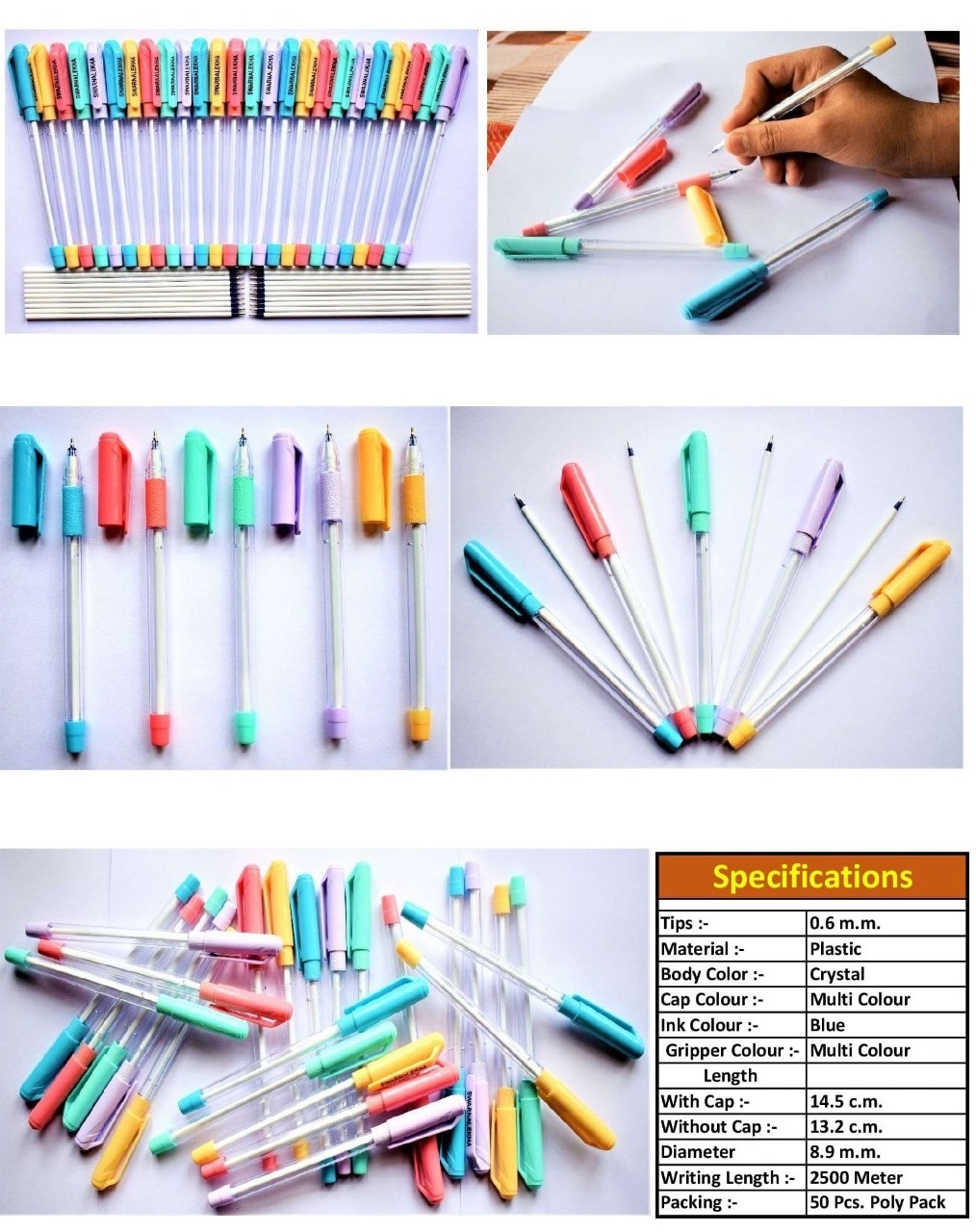 Ball Point Pen - Plastic, 15.0 Cm Overall Length, 1.0 Cm Diameter | Blue Ink, 1.2 Ml Ink Capacity, Bulk Pack