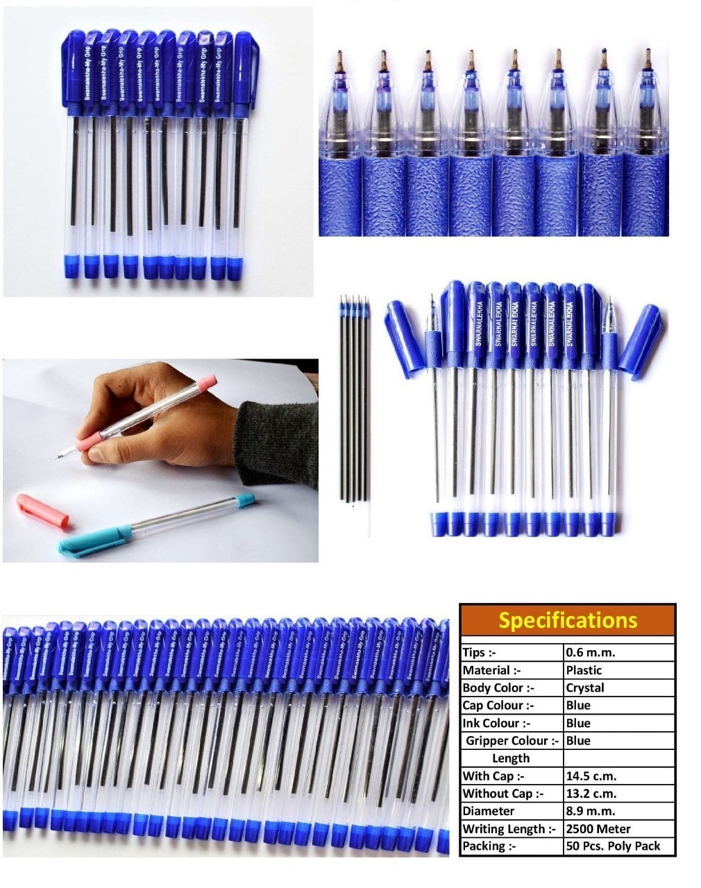 Ball Point Pen - Plastic, 15.0 Cm Overall Length, 1.0 Cm Diameter | Blue Ink, 1.2 Ml Ink Capacity, Bulk Pack
