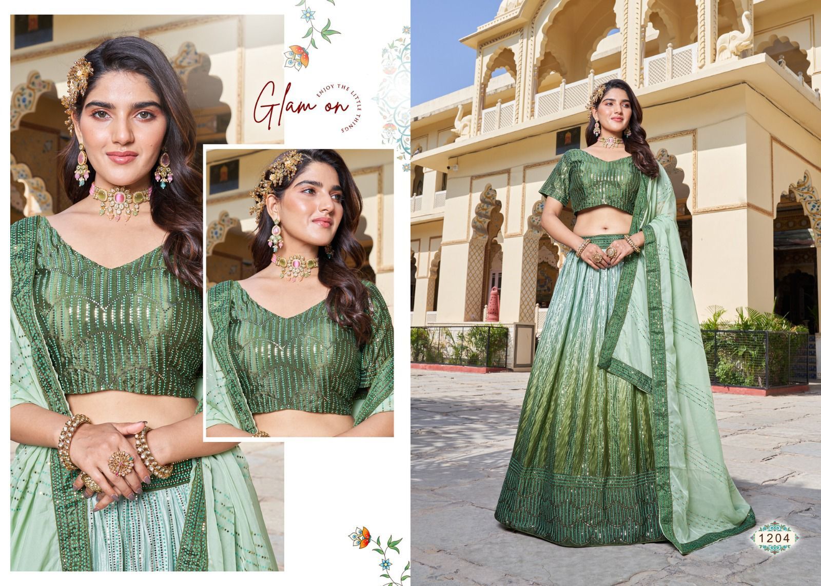 Lehenga 1 - Heeriye Series 1201-1205, Vibrant Colors With Intricate Embroidery And Flowy Design For Elegant Occasions