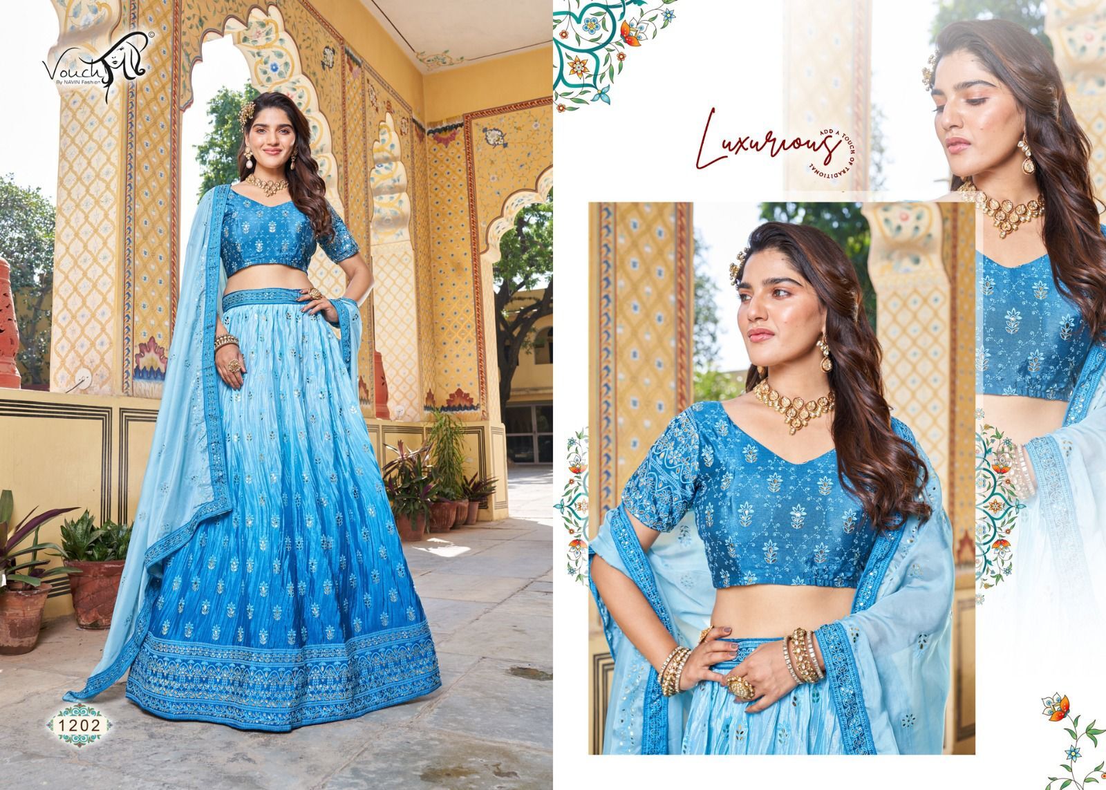 Lehenga 1 - Heeriye Series 1201-1205, Vibrant Colors With Intricate Embroidery And Flowy Design For Elegant Occasions