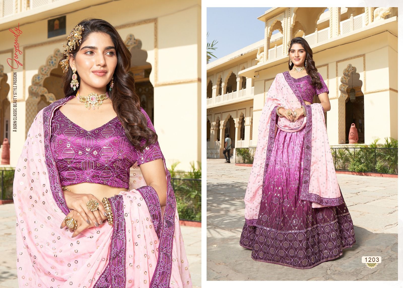 Lehenga 1 - Heeriye Series 1201-1205, Vibrant Colors With Intricate Embroidery And Flowy Design For Elegant Occasions