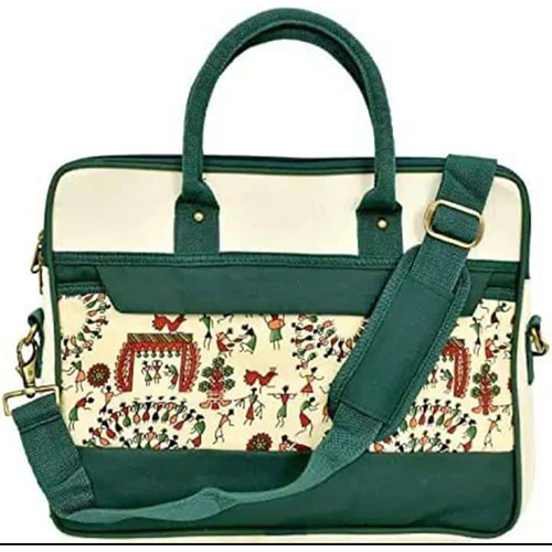Canvas Dancing Laptop Bag - Cotton Fabric, 27.5 x 13.5 x 6.5 Inch Size, Multi-Colored Design | Zipper Top Closure, Versatile Laptop and Essentials Carrier