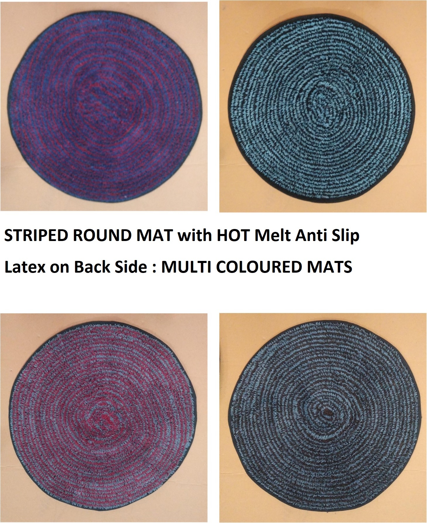 Round Striped Door Mats - Cotton 24x24 Inches Multi Colored | Quick Drying Washable Water Absorbent Anti Slip Customizable Design