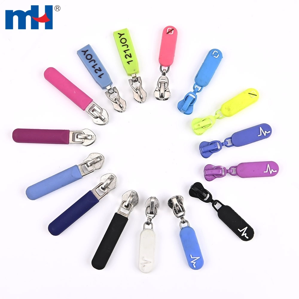 Zipper Slider With Rubber Decorative Puller Colored Zipper Slider Zip Head With Zip Pull