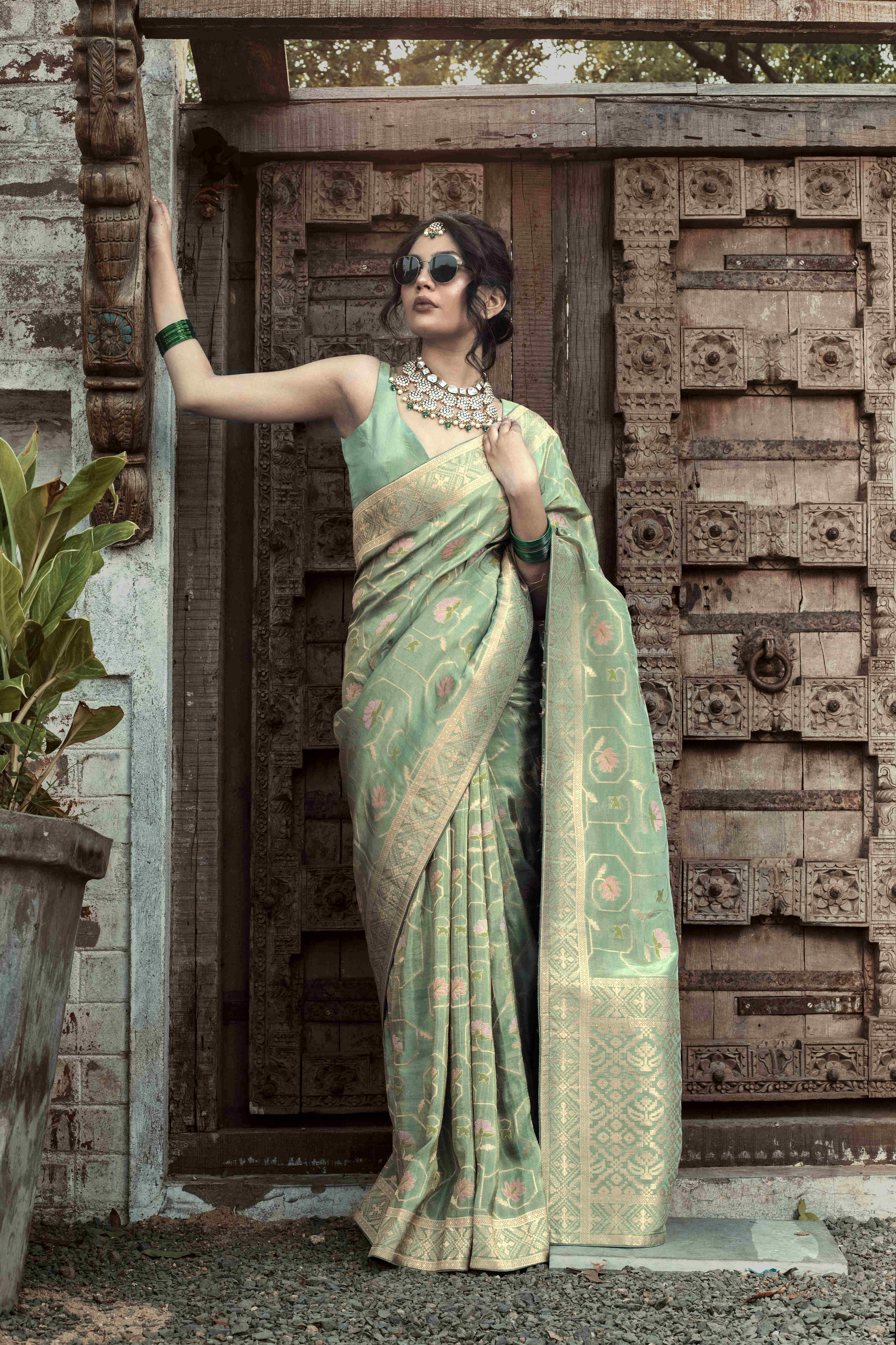 Viscose Green - Work Type: Zari Work