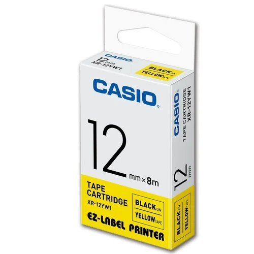 Casio XR-12YW1 12mm Black On Yellow Label Tape Cassette