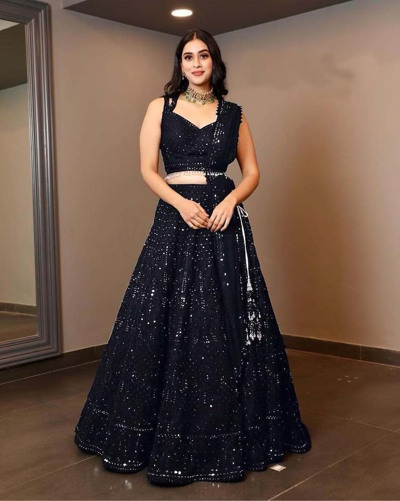 Lehenga Choli - Heavy Georgette, 20 Mtr Size With 3 Mtr Flair, Semi-stitched Blouse, Inner Silk, Embroidered Sequins, Net Dupatta With Lace Border | Ideal For Weddings, Festivals, Parties