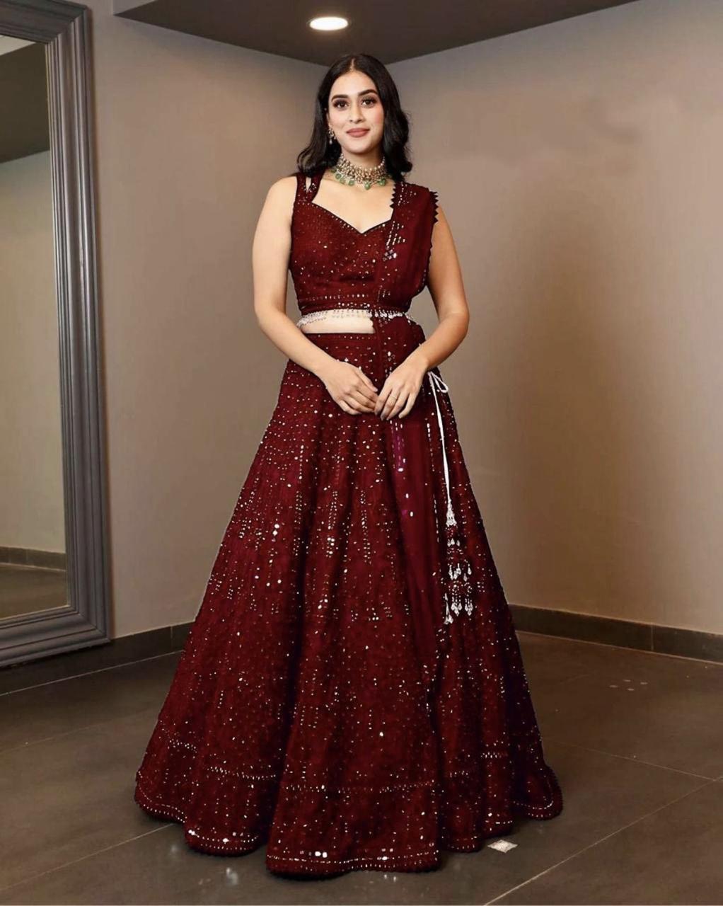 Lehenga Choli - Heavy Georgette, 20 Mtr Size With 3 Mtr Flair, Semi-stitched Blouse, Inner Silk, Embroidered Sequins, Net Dupatta With Lace Border | Ideal For Weddings, Festivals, Parties