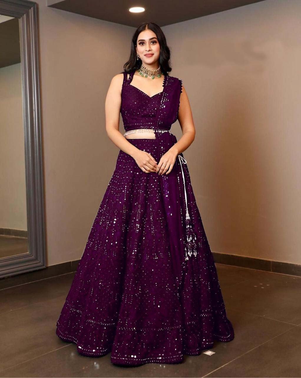 Lehenga Choli - Heavy Georgette, 20 Mtr Size With 3 Mtr Flair, Semi-stitched Blouse, Inner Silk, Embroidered Sequins, Net Dupatta With Lace Border | Ideal For Weddings, Festivals, Parties