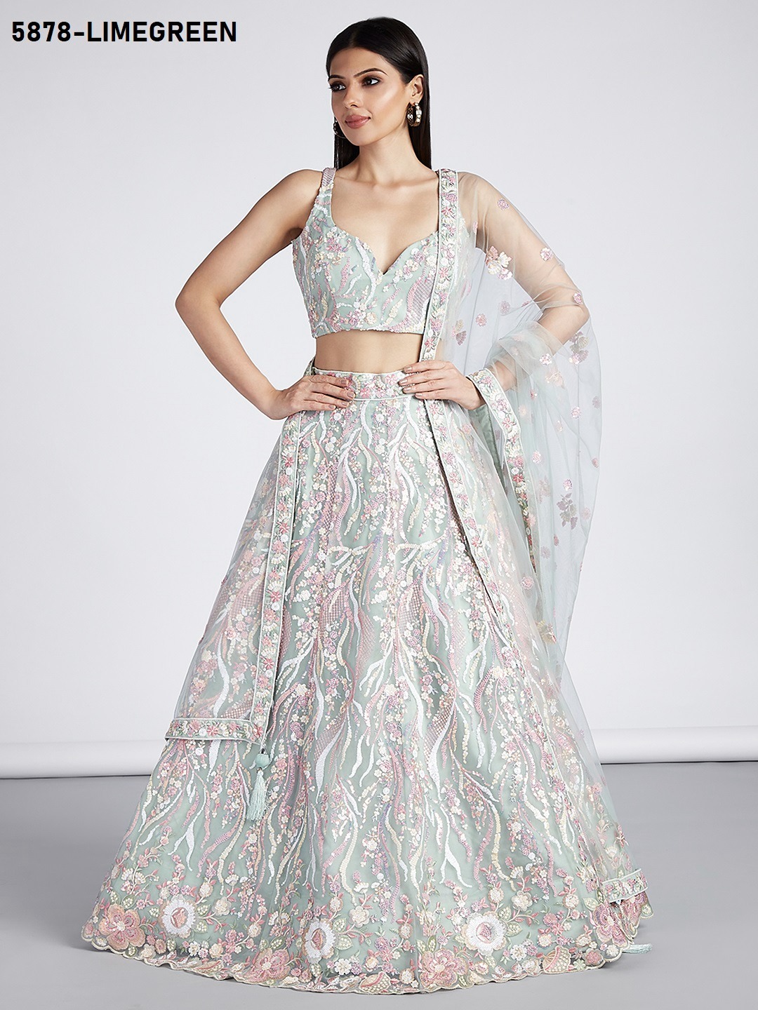 Lehenga - Georgette, Customizable Waist Up To 40 Inches, 3.5 Meter Flair, Full Sleeves | Embroidered Ethnic Dress, Dry Clean & Washable, Available In 6 Colors