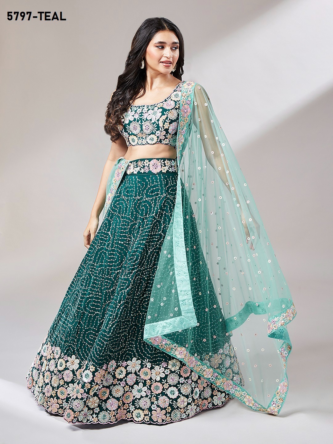 Lehenga - Georgette, Customizable Waist Up To 40 Inches, 3.5 Meter Flair, Full Sleeves | Embroidered Ethnic Dress, Dry Clean & Washable, Available In 6 Colors