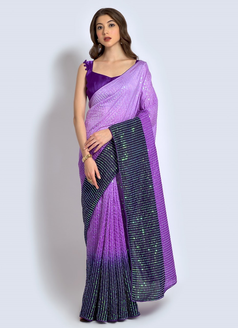 Sequince Saree - Color: Peach And Maroon