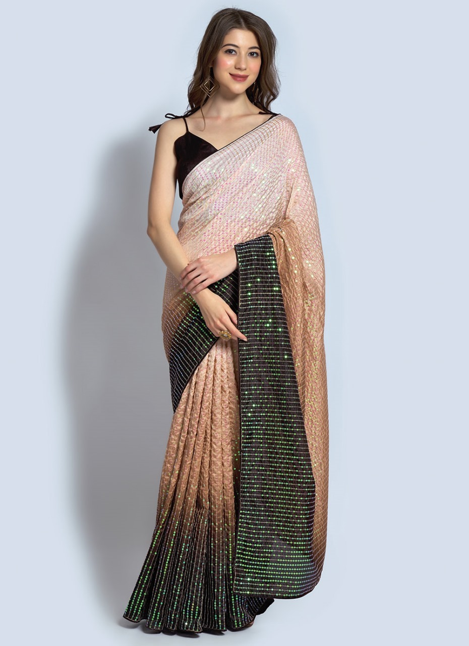 Sequince Saree - Color: Peach And Maroon