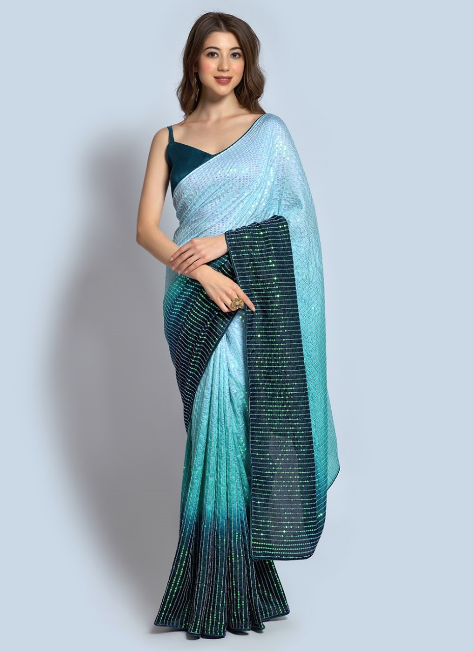 Sequince Saree - Color: Peach And Maroon