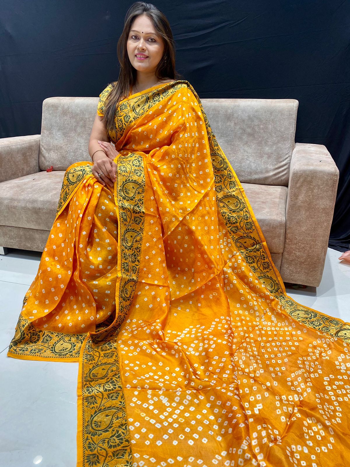 Bandhani Silk Saree - Color: Red