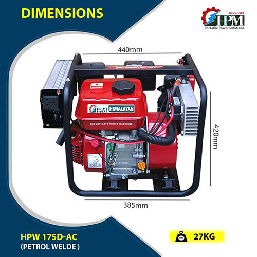Lightweight Petrol Arc Welding Machine - 175 Amps, 2.5mm To 4mm Electrode Diameter | Recoil Start, Inverter 1 Kva Output, 3.5 Hour Run Time, 27 Kg Weight