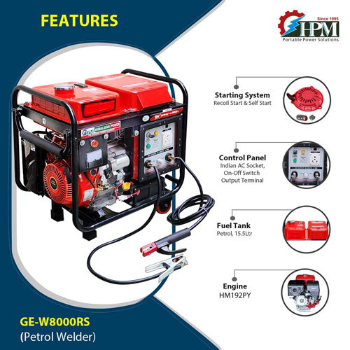 200 Amps Welding Generator 3 Phase 6 Kw Petrol Run Model Ge-3p-w8000rs Recoil And Self Start