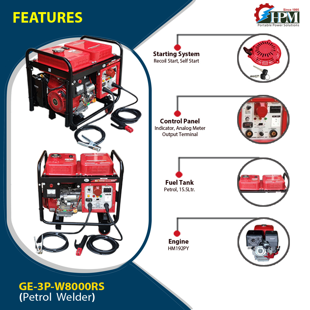 200 Amps Welding Generator 3 Phase 6 Kw Petrol Run Model Ge-3p-w8000rs Recoil And Self Start