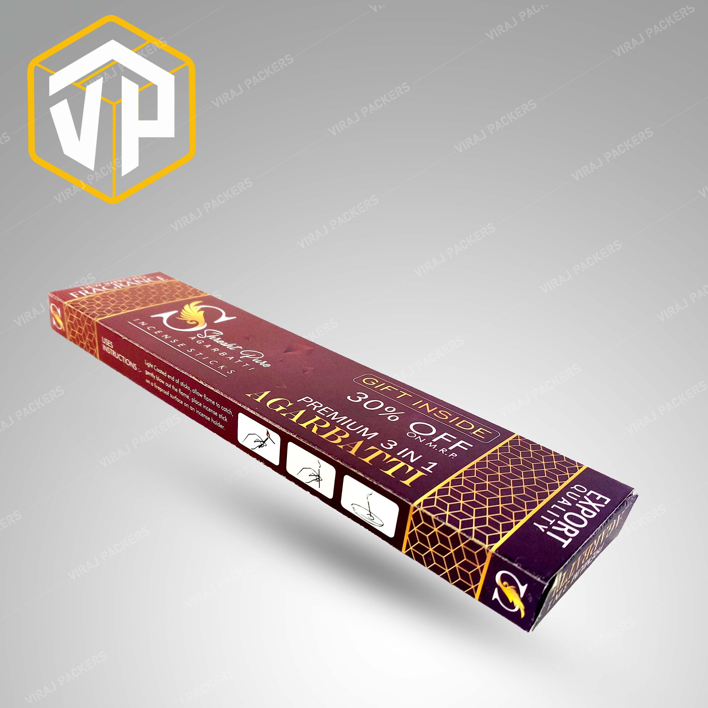 Premium Incense Stick Packaging Boxes - Unbleached Kraft Paperboard, 10x1.75x0.5 Inch , Litho-laminated Coating, Custom Color Options, Designed For Household Use