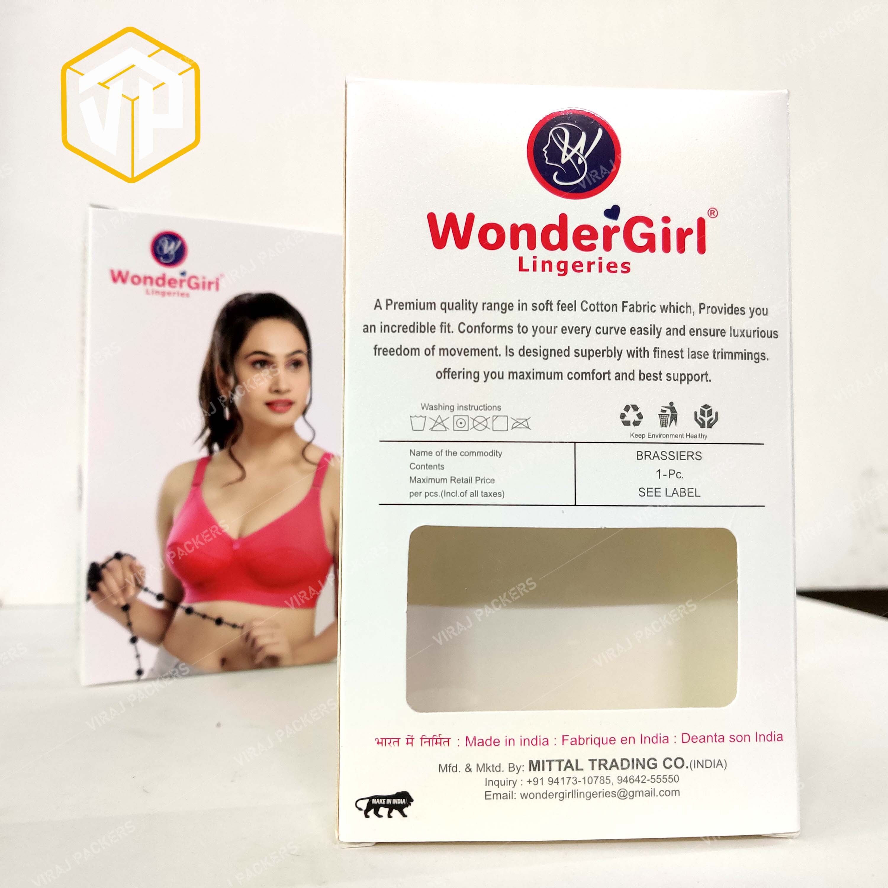 Bra Packaging Boxes - Unbleached Kraft Paperboard, Customized Size , Rectangular Shape, Available In Multiple Colors