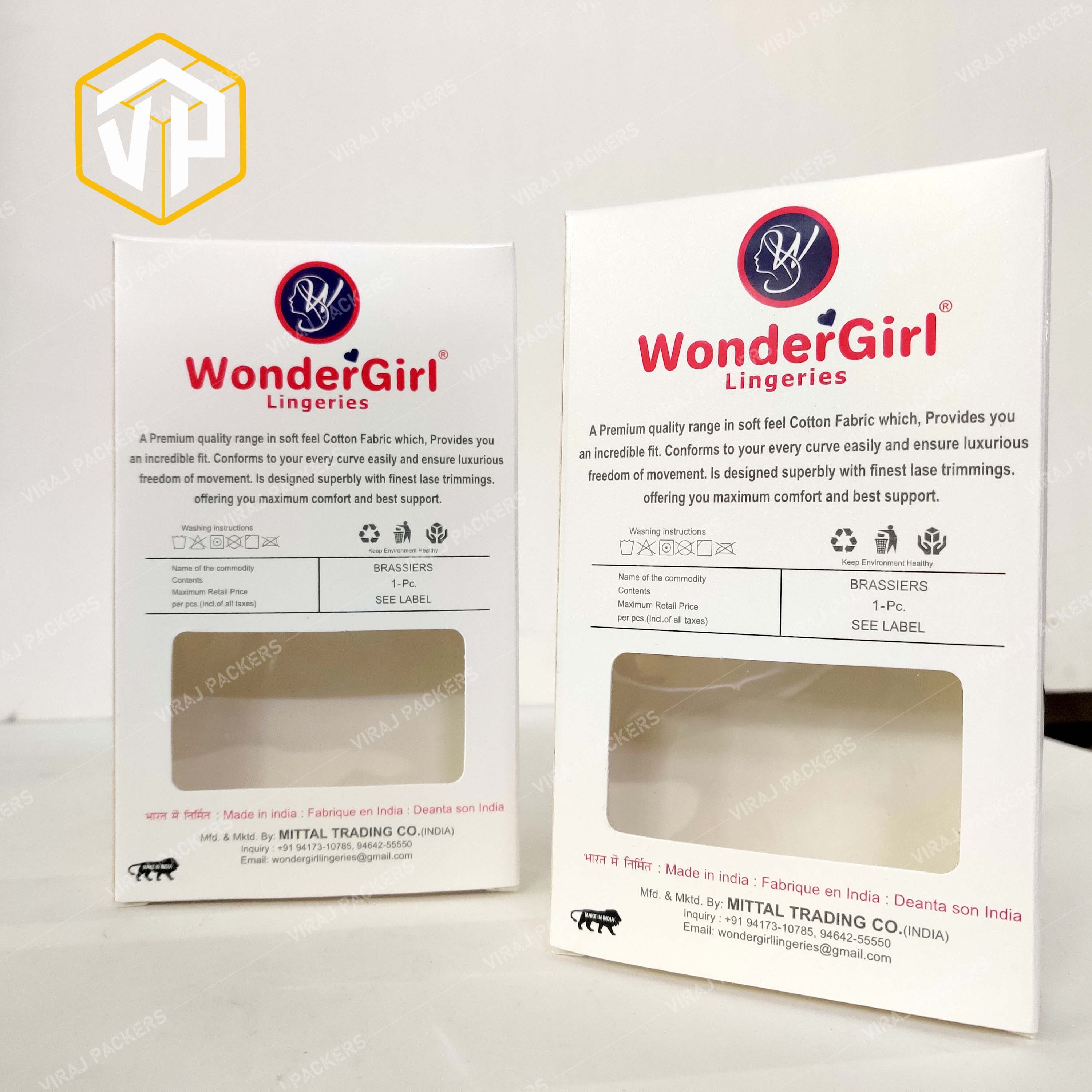 Bra Packaging Boxes - Unbleached Kraft Paperboard, Customized Size , Rectangular Shape, Available In Multiple Colors
