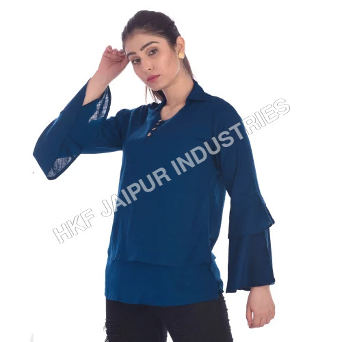 महिलाओं का सादा रेयो़न नीला टॉप