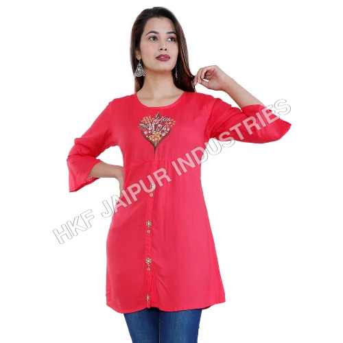 Casual Dress Ladies Embroidered Tunic Pink Top