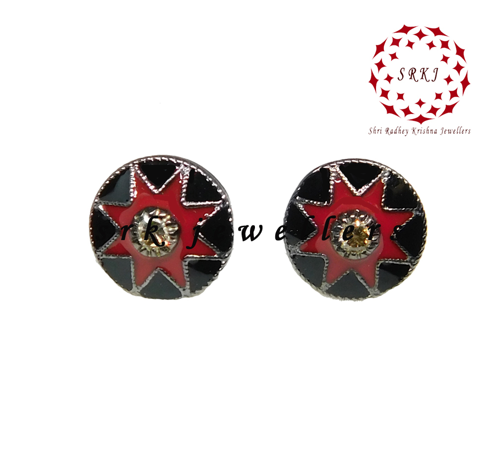 Sterling Silver Handmade Pave Diamond Enamel Stud Earrings - 925 Silver, 54x22 Mm, 0.48 Cts Diamond Weight, Trendy Unisex Design