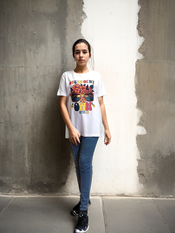 T-shirt For Girls And Women - 100% Compact Cotton 180 Gsm O-neck White Color Short Sleeves Printed Design For Female Age 18+