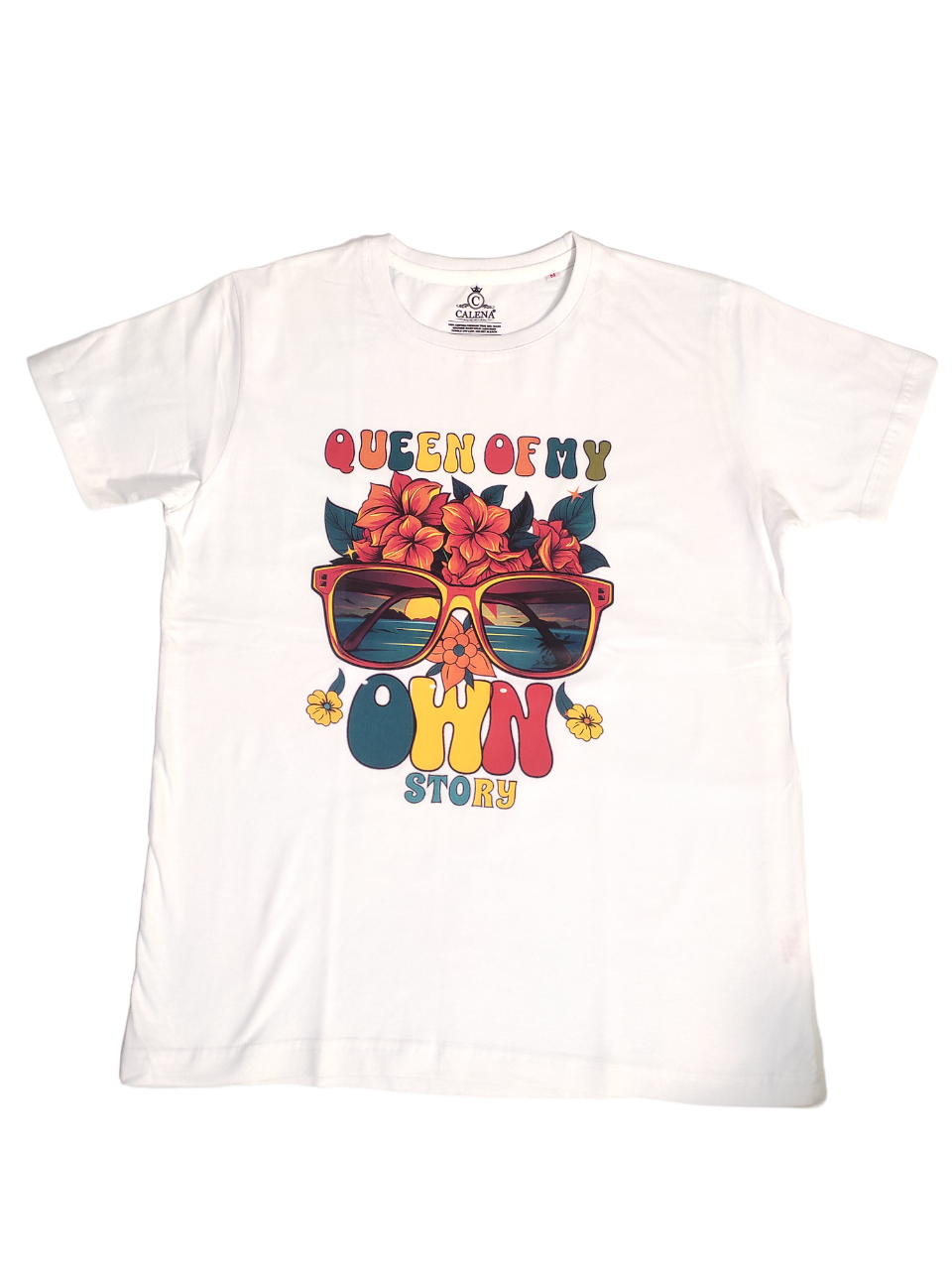 T-shirt For Girls And Women - 100% Compact Cotton 180 Gsm O-neck White Color Short Sleeves Printed Design For Female Age 18+