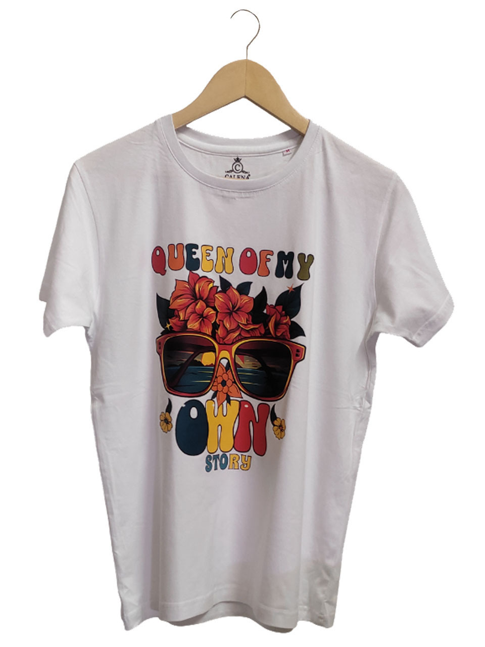 T-shirt For Girls And Women - 100% Compact Cotton 180 Gsm O-neck White Color Short Sleeves Printed Design For Female Age 18+