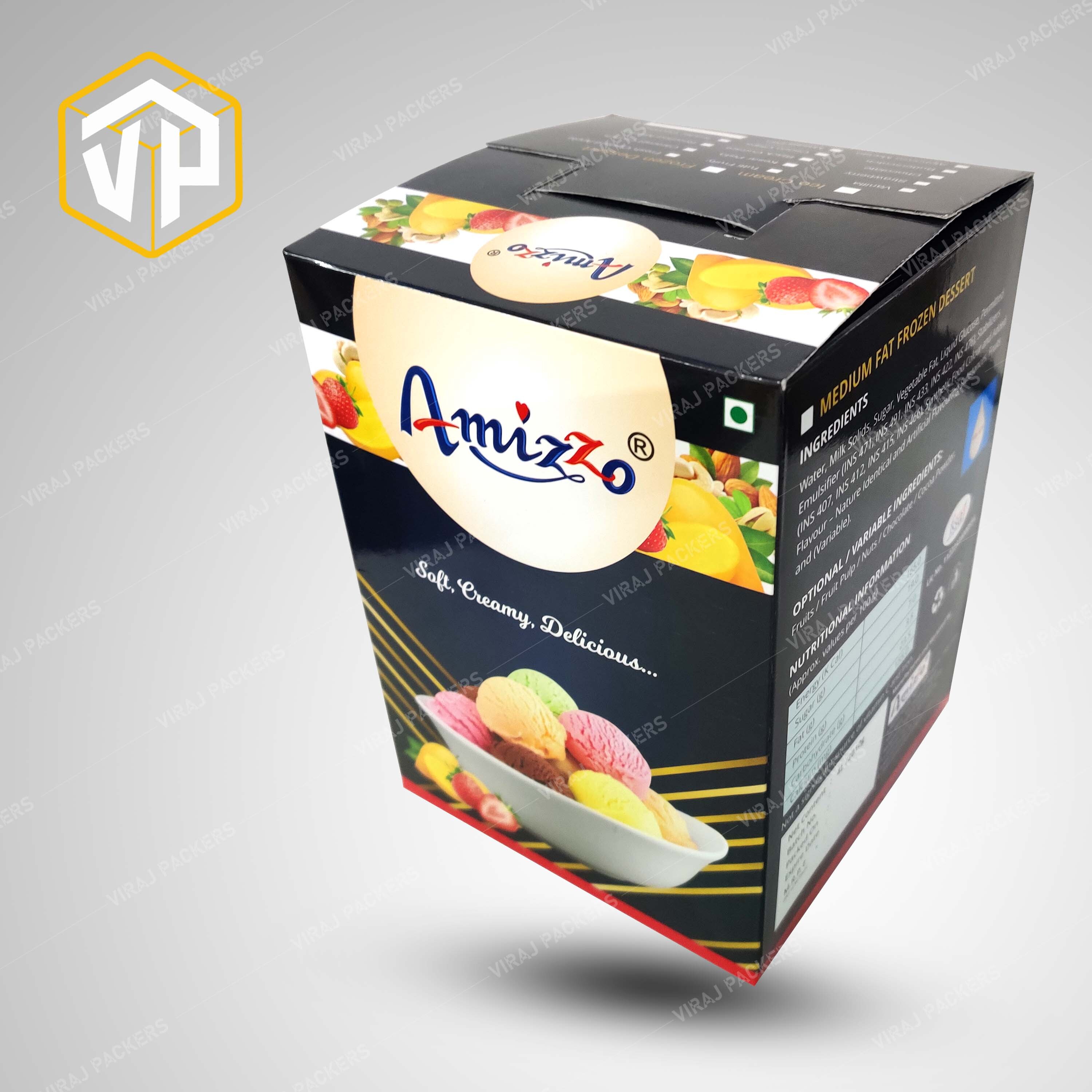 Ice Cream Printed Packaging Box - Cardboard, Customized Size, Vibrant Colors | Ideal For Food Industry Use