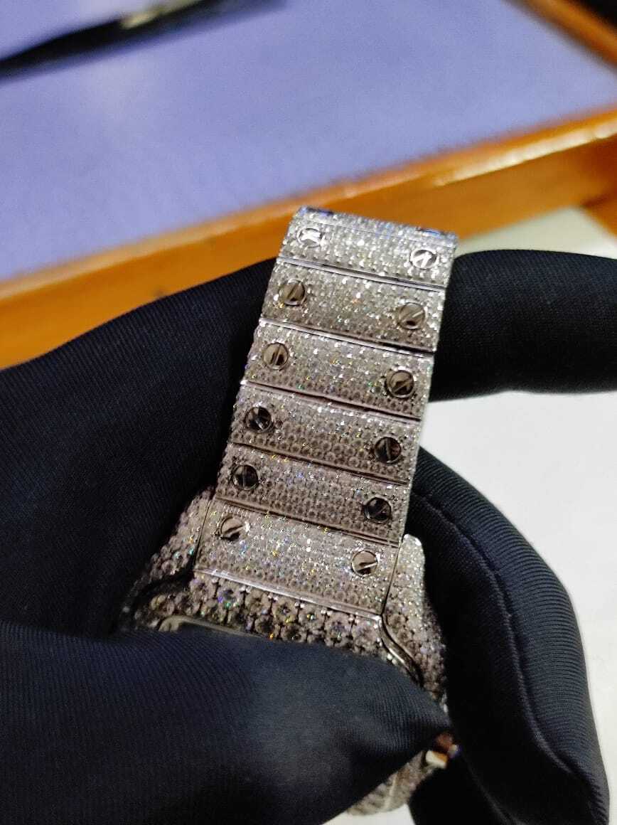 Real Diamonds Round Fully Iced Out Moissanite Diamond Watch - Diamond Carat Weight: 33.35 Carat