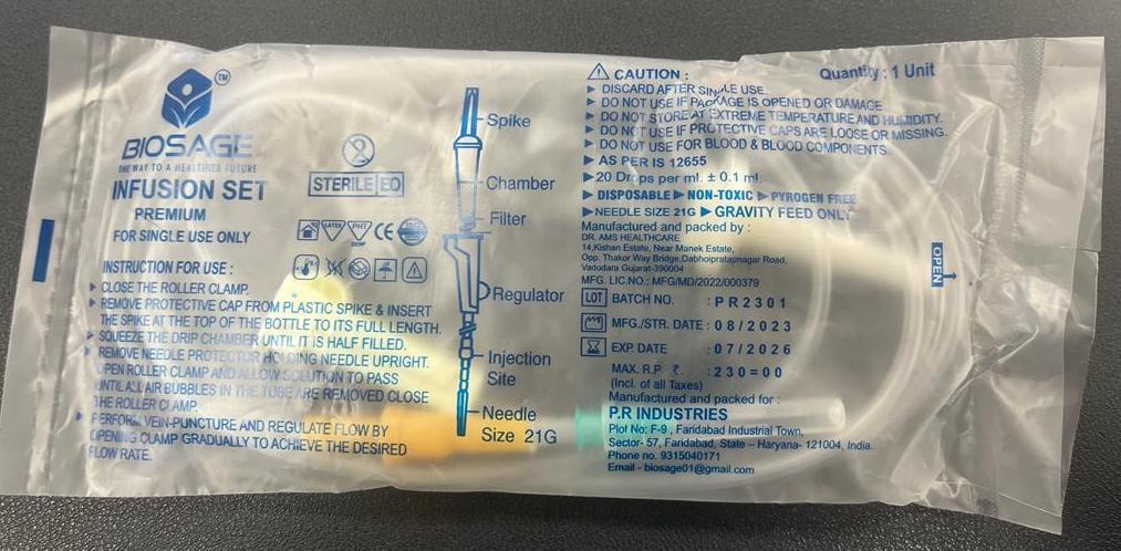 Infusion Set - Pvc Medical Grade, Sterilized, Disposable, Vented With Y Type Connector, Iv Kits