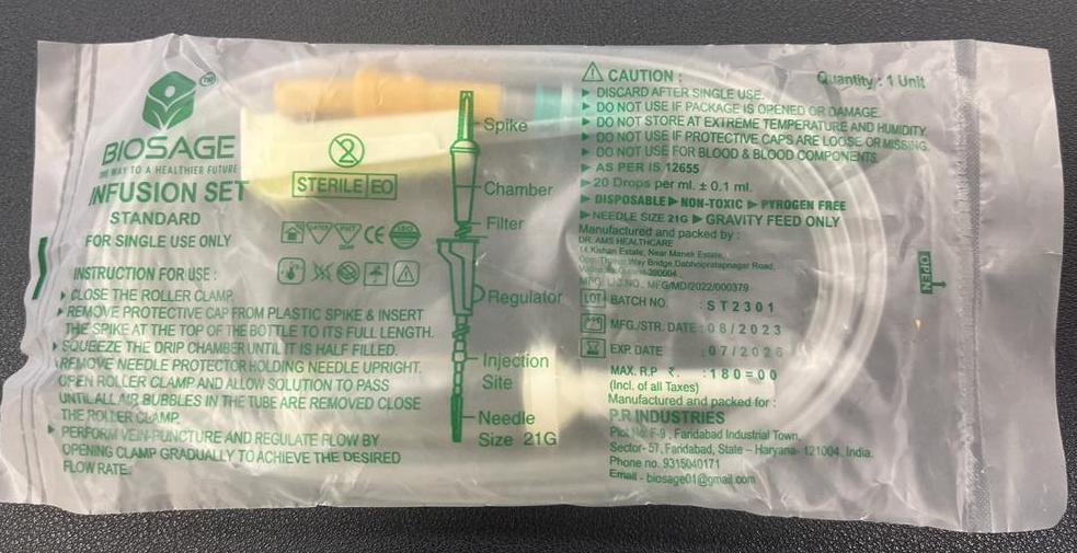 Infusion Set - Pvc Medical Grade, Sterilized, Disposable, Vented With Y Type Connector, Iv Kits