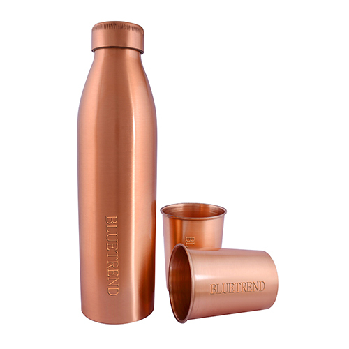 Copper Water Bottle With Glass Combo Pack - Color: Reddish Brown