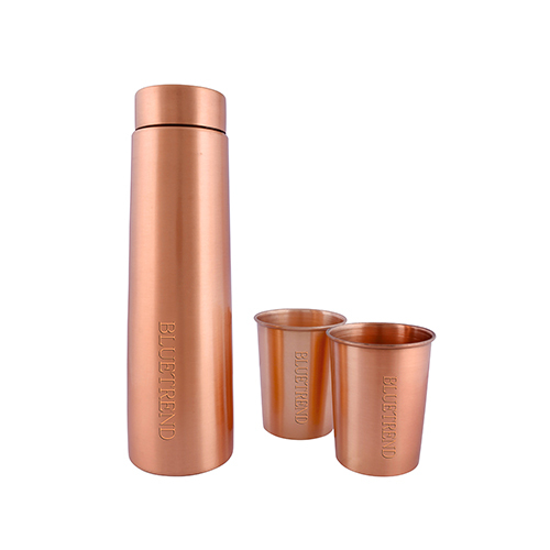 Copper Bottle With Glass - Color: Reddish Brown