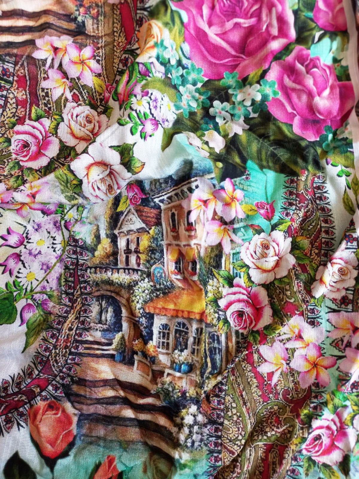 Fancy Printed Viscose Linen Satin Fabric - Attributes: Comfortable & Soft