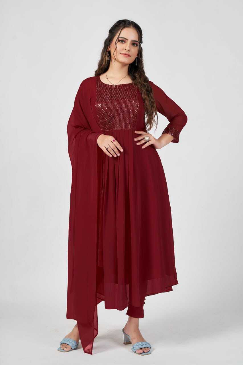 Kurti And Duppta 2 Piece Set (Maroon Colour)