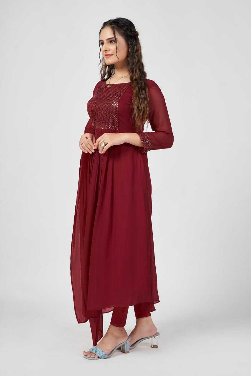 Kurti And Duppta 2 Piece Set (Maroon Colour)
