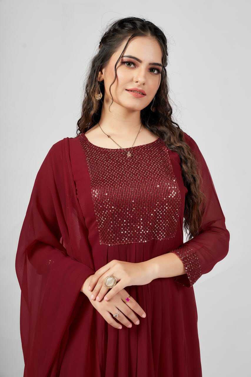 Kurti And Duppta 2 Piece Set (Maroon Colour)
