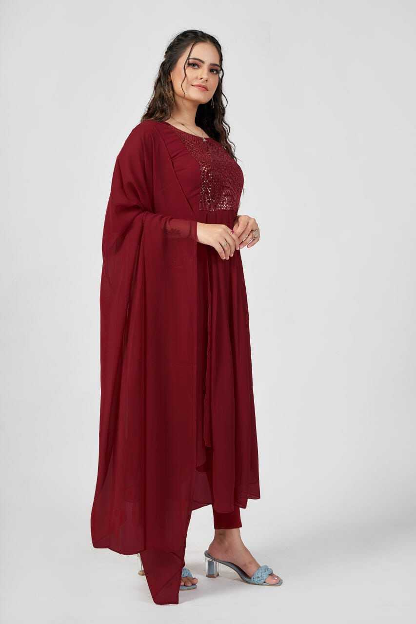 Kurti And Duppta 2 Piece Set (Maroon Colour)