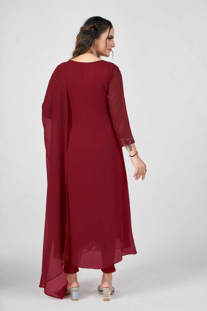 Kurti And Duppta 2 Piece Set (Maroon Colour)