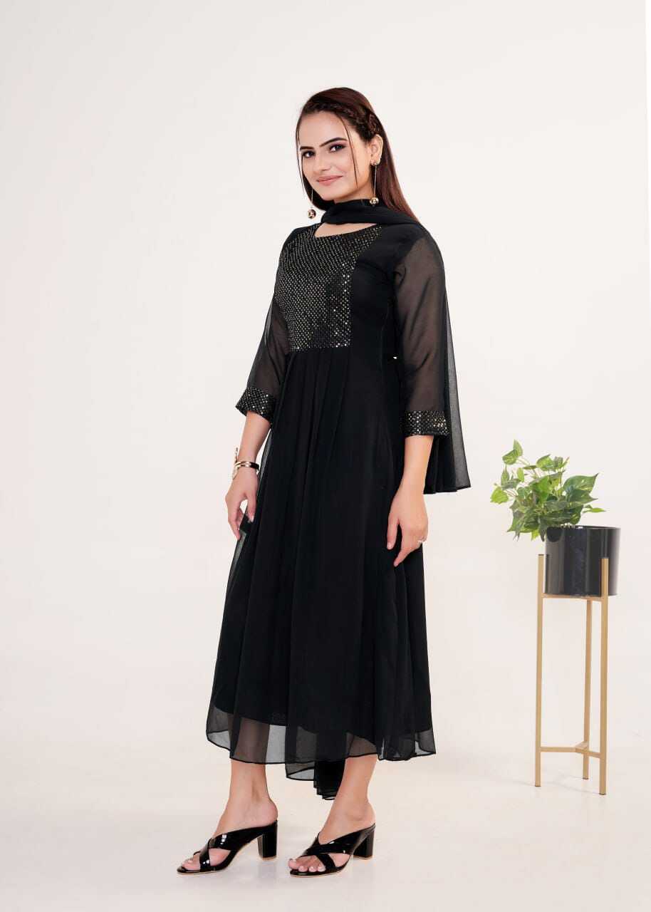 Kurti And Duppta 2 Piece Set ( Black Colour )