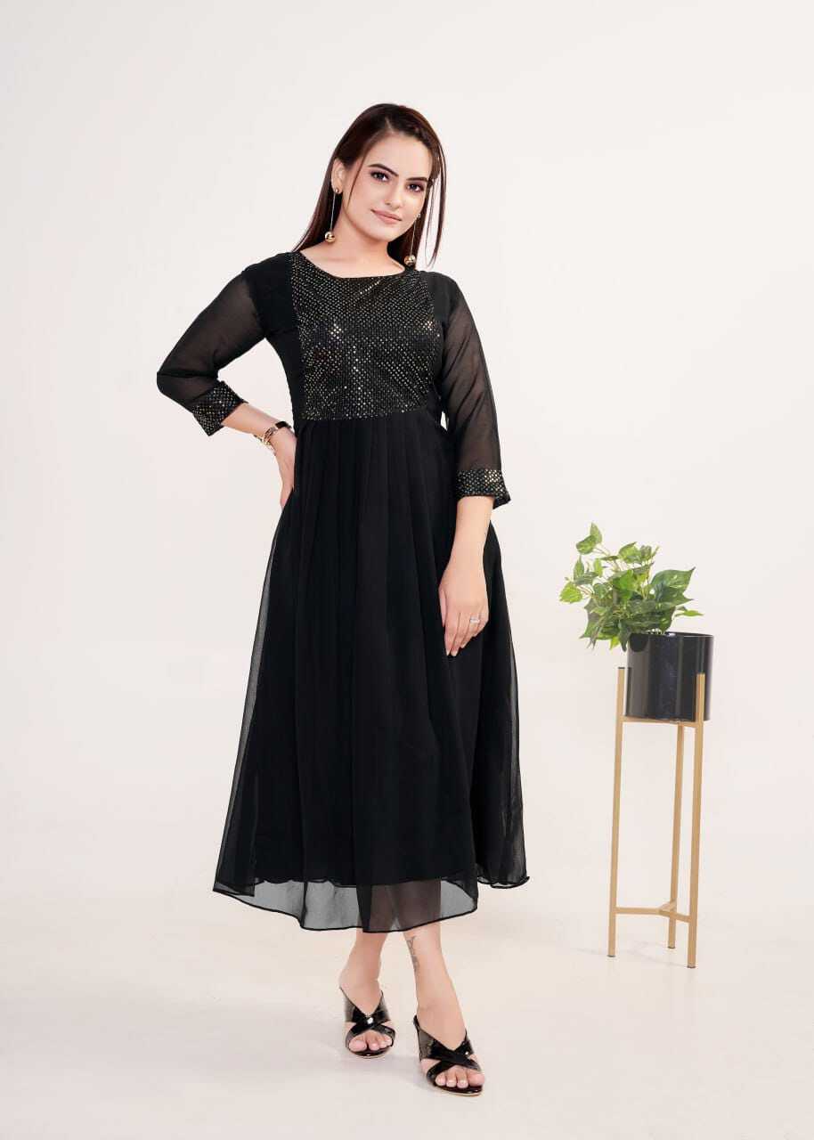 Kurti And Duppta 2 Piece Set ( Black Colour )