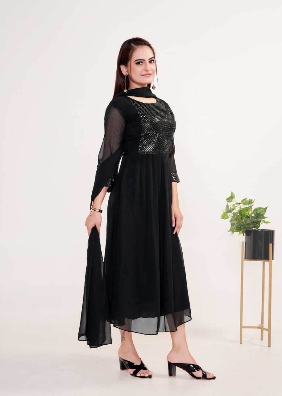 Kurti And Duppta 2 Piece Set ( Black Colour )