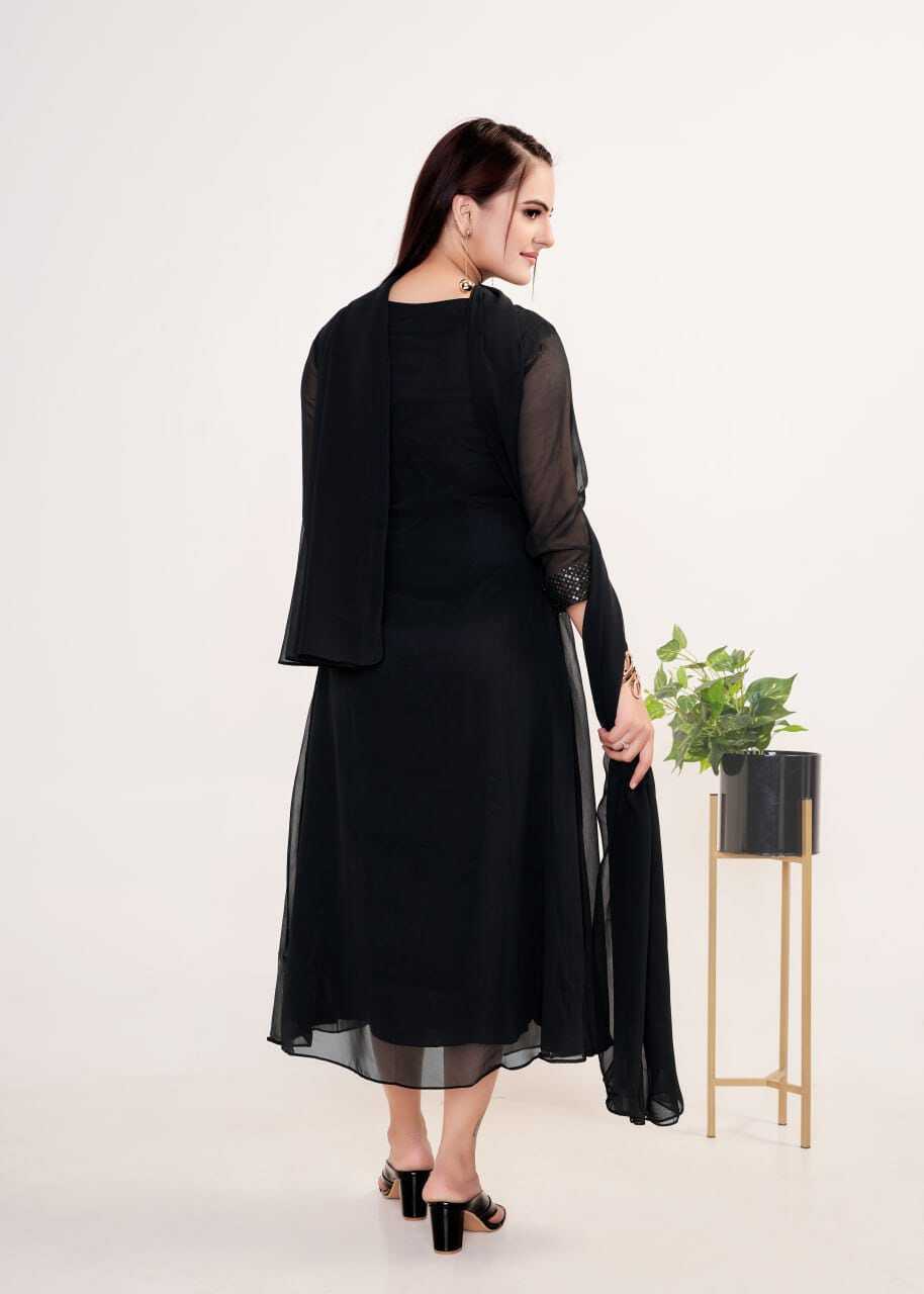 Kurti And Dupatta 2 Piece Set (Blue Colour) - Georgette Fabric, Sizes S-m-l-xl-xxl, American Crepe Lining, Embroidered Elegance, Comfortable Fit, Ready To Wear